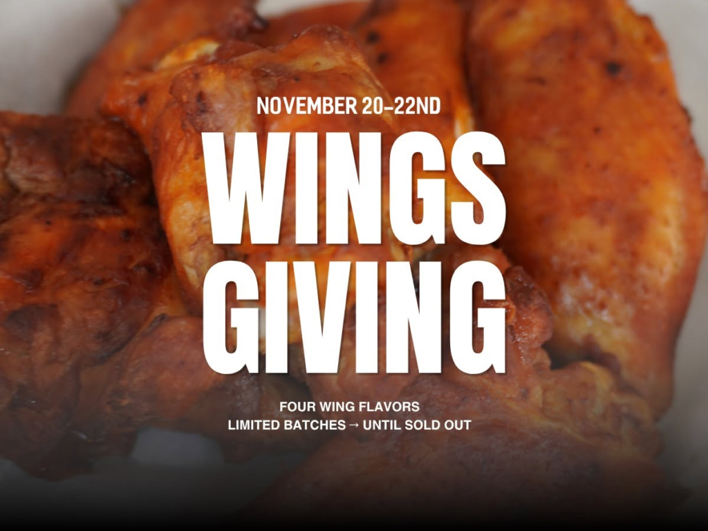 Wingsgiving Weekend at Alematic featuring four wing flavors November 20 through 22, 2026